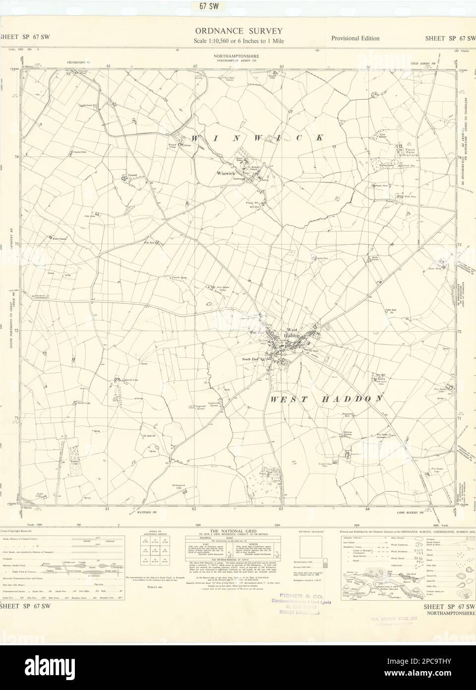 Ordnance Survey Sheet SP67SW Northamptonshire West Haddon Winwick 1958 mapa antiguo Foto de stock