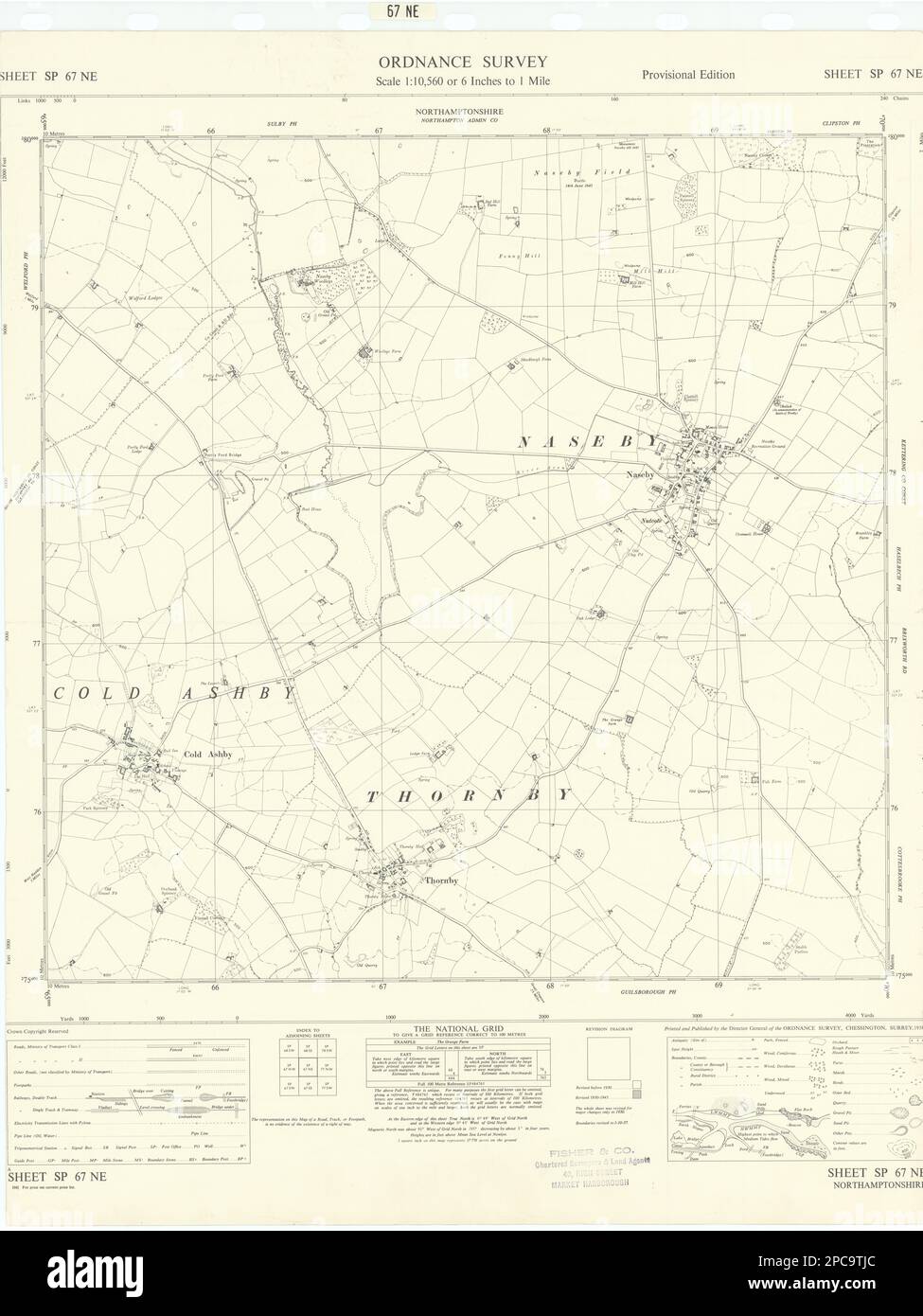 Hoja de estudio de ordnance SP67NE Northamptonshire Naseby Cold Ashby Thornby 1958 mapa Foto de stock