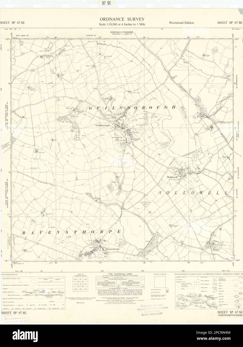 Ordnance Survey SP67SE Northants Guildsborough Ravensthorpe Hollowell 1958 mapa Foto de stock