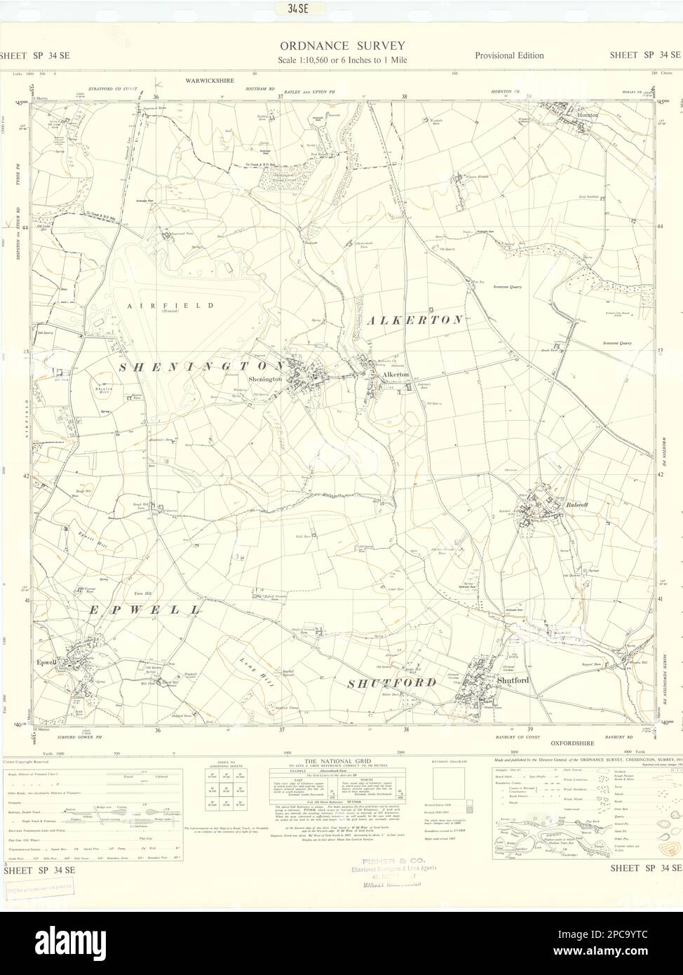 Ordnance Survey SP34SE Warks Shutford Shenington Epwell Alkerton 1955 mapa antiguo Foto de stock