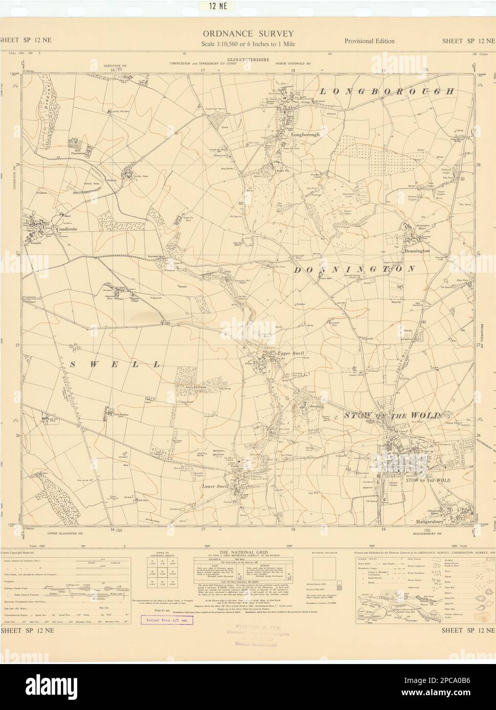 Ordnance Survey SP12NE Cotswolds Stow-on-the-Wold Longborough swell mapa 1955 Foto de stock