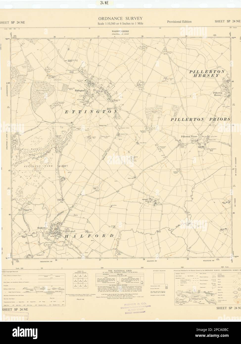 SP24NE Warks Halford Ettington Pillerton Hersey/Priors 1955 mapa Foto de stock