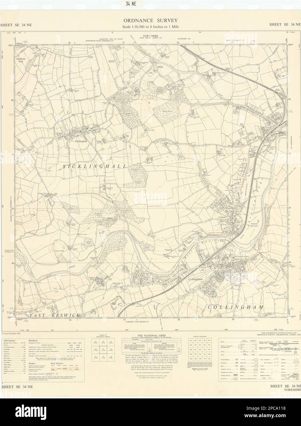 Ordnance Survey SE34NE Yorks Collingham Linton Sicklinghall Wetherby 1966 mapa Foto de stock