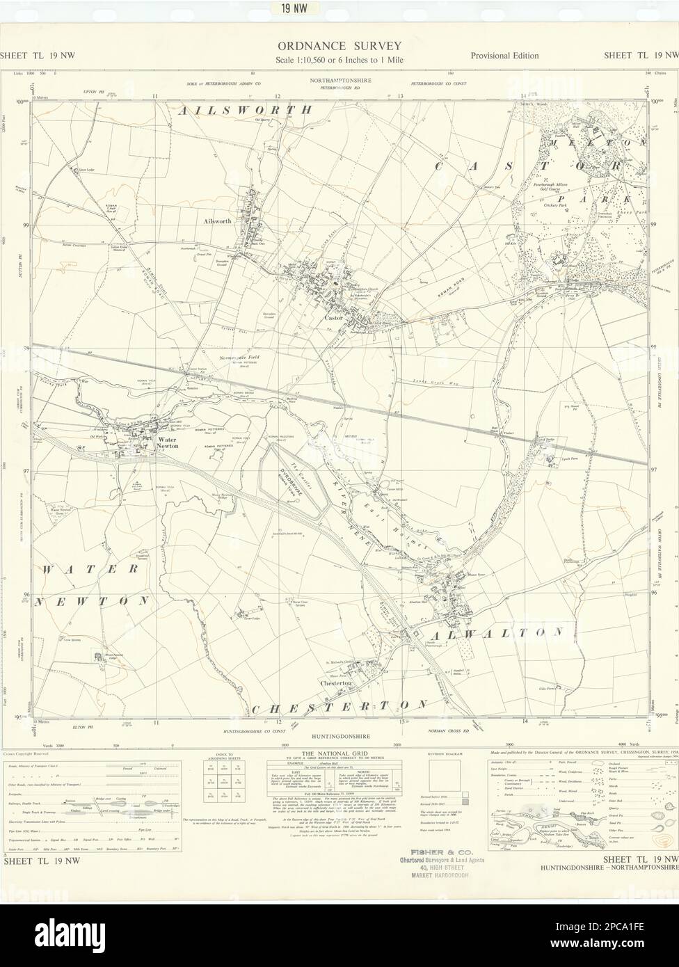 Ordnance Survey TL19NW Northants Castor Alwalton Water Newton Ailsworth 1958 mapa Foto de stock