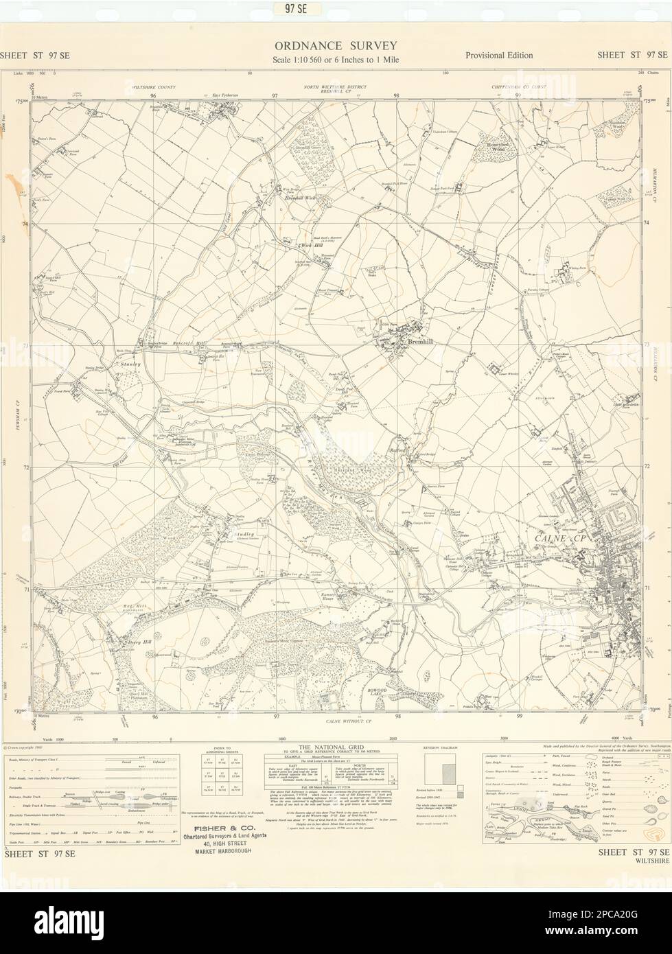 Ordnance Survey Sheet ST97SE Wiltshire Calne Bremhill 1960 antiguo mapa vintage Foto de stock