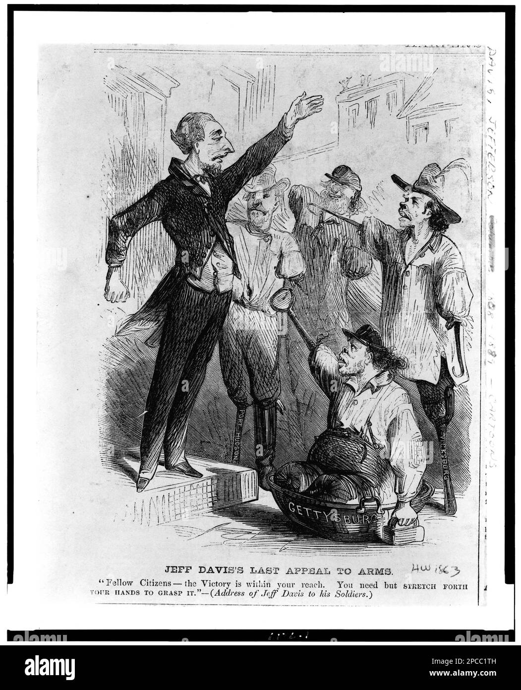 Último llamamiento de Jeff Davis a las armas. Ilustración de: Harper's Weekly, 1863. Davis, Jefferson, 1808-1889, Ética, Estados Unidos, Historia, Guerra Civil, 1861-1865, Víctimas, Confederado. Foto de stock