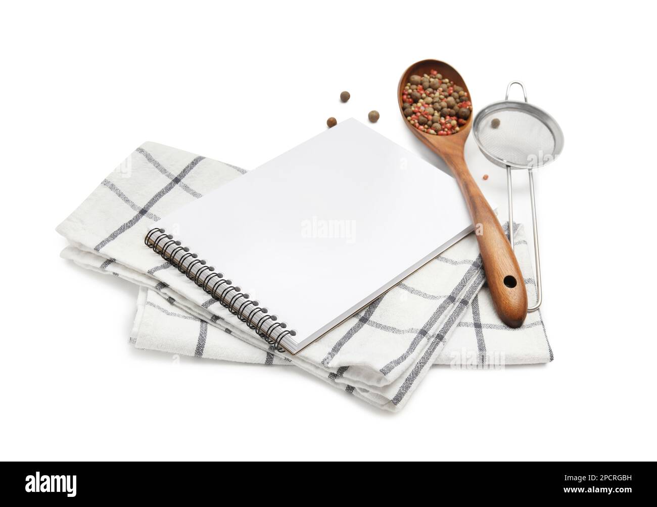 Libro Recetas Blanco Servilleta Especias Utensilios Cocina Sobre