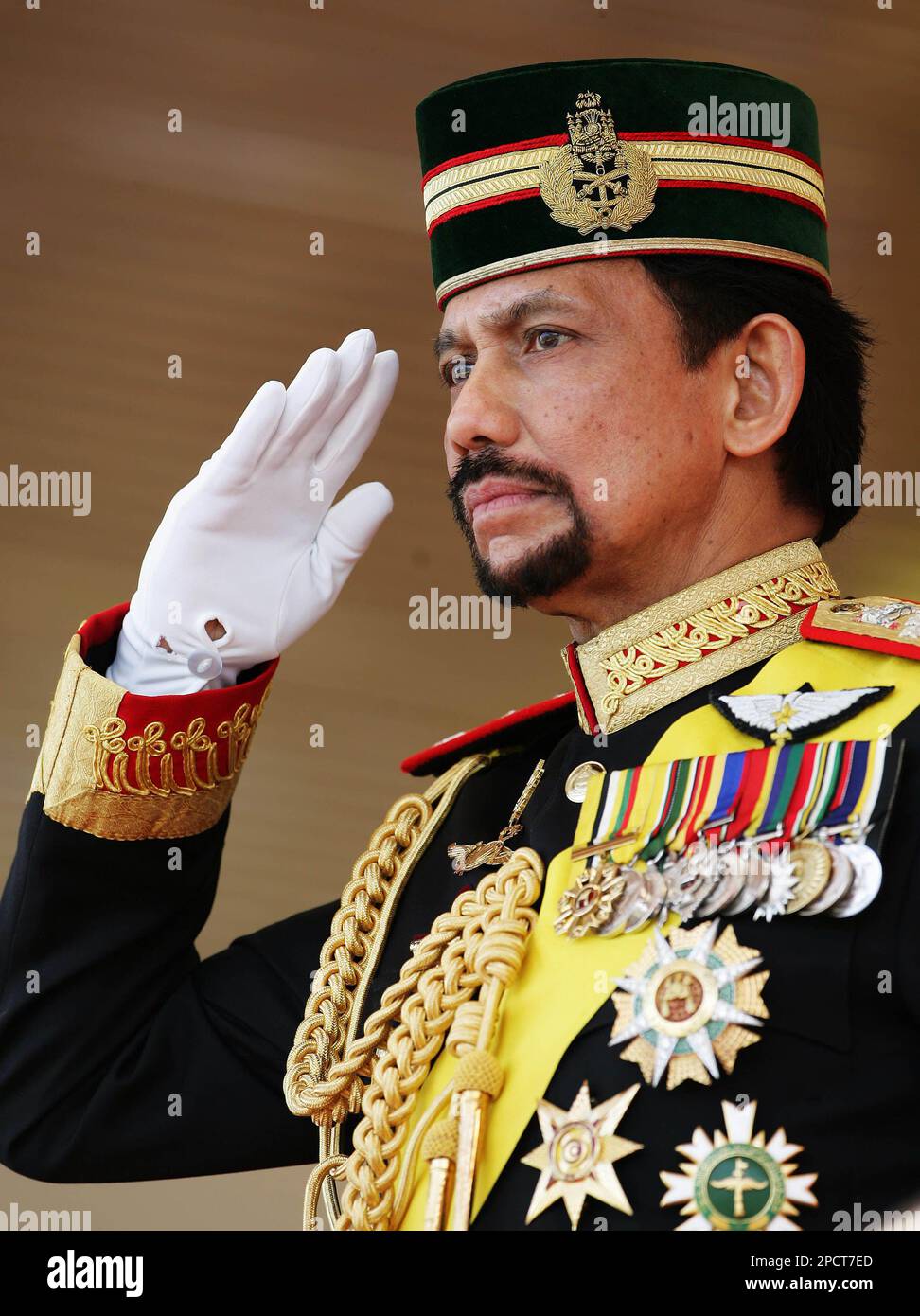 Brunei's Sultan Hassanal Bolkiah dressed in full military regalia