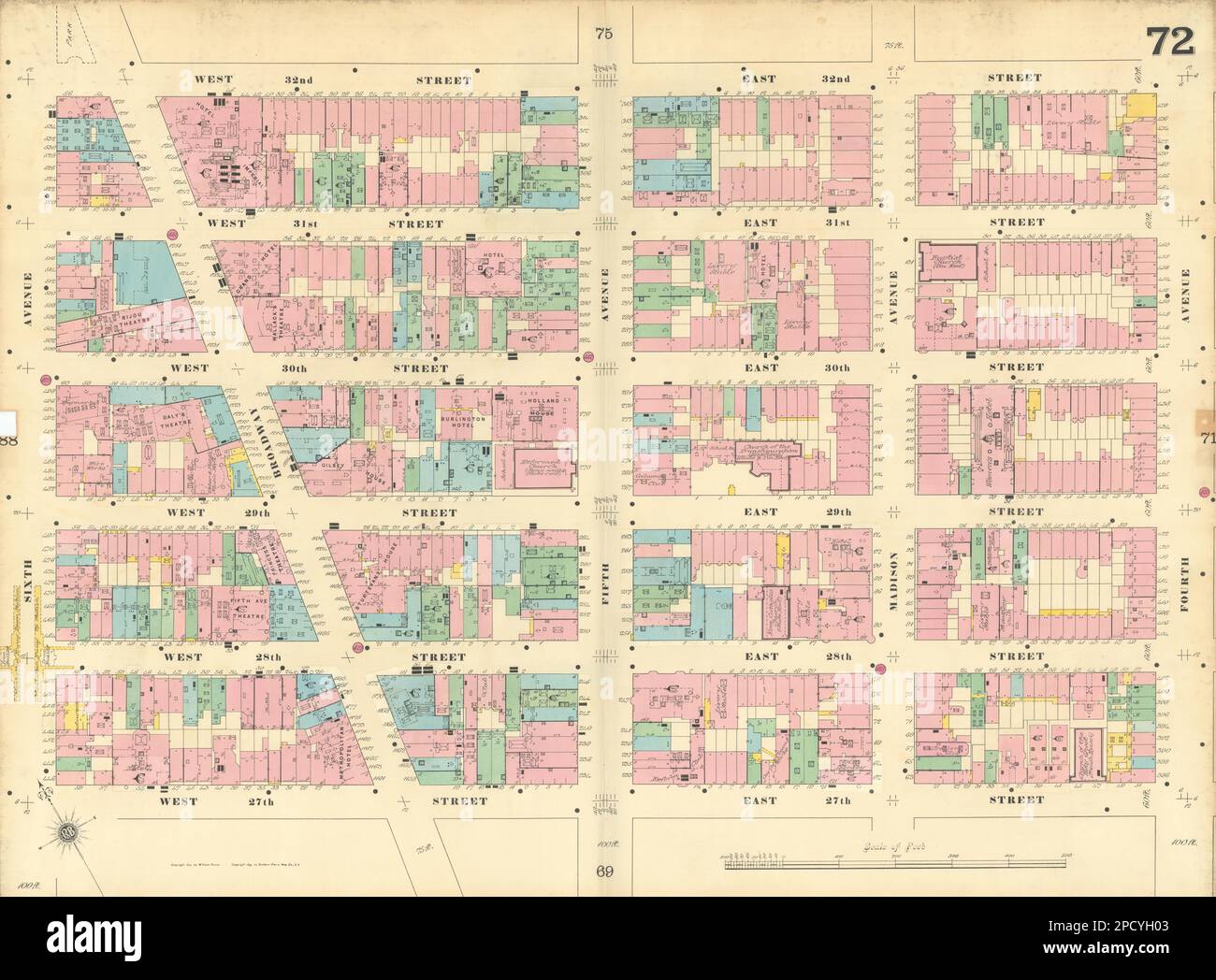 Sanborn NYC #72 Manhattan Midtown Nomad Koreatown Rose Hill Murray Hill 1899 mapa Foto de stock