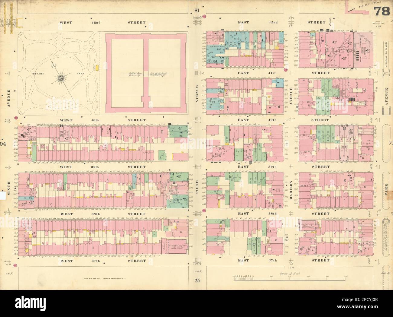 Sanborn NYC #78 Manhattan Midtown Garment District Murray Hill Bryant 1899 mapa Foto de stock