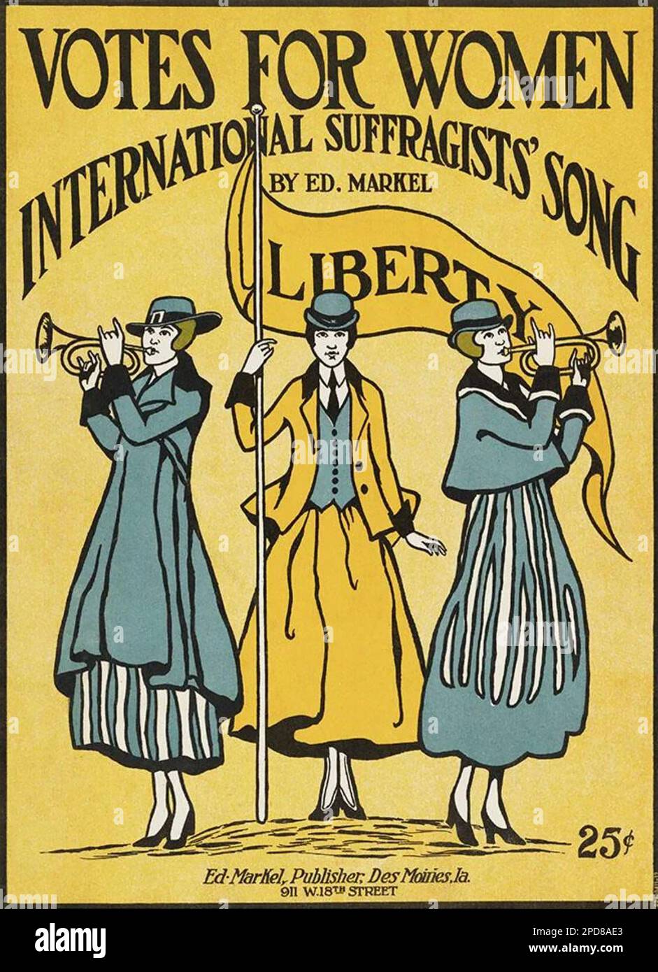 La hoja de canciones de VOTOS PARA MUJERES publicada por la compositora estadounidense Ed. Markel en 1916 Foto de stock