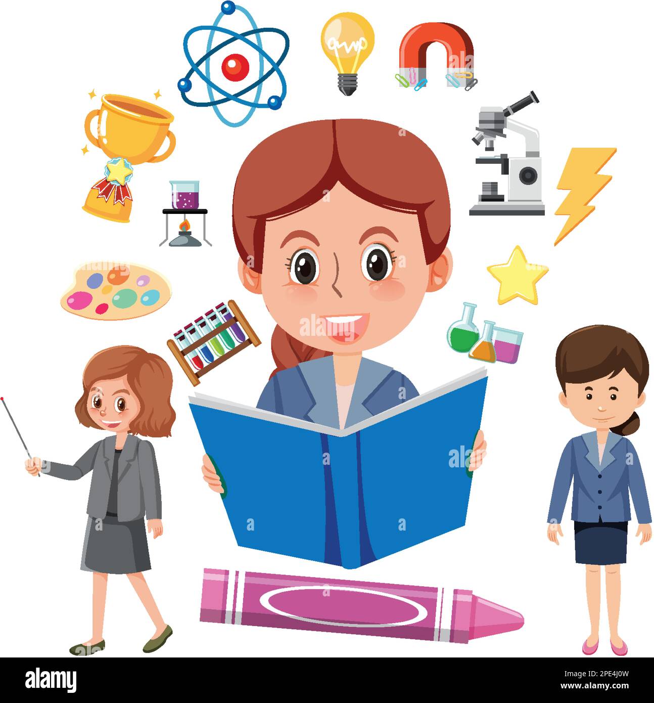 Conjunto de herramientas de equipo de enseñanza y profesor de dibujos 