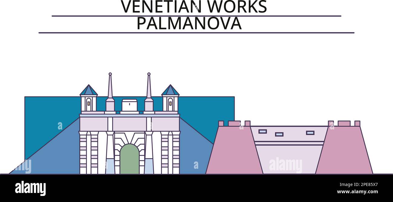 Italia, lugares de interés turístico de Palmanova, ilustración vectorial de viajes de la ciudad Ilustración del Vector