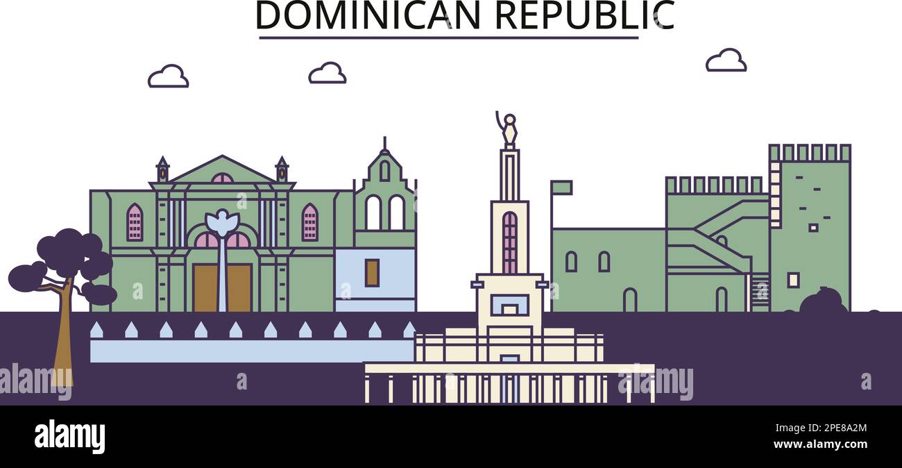 Monumentos turísticos de República Dominicana, ilustración de viaje de ciudad vectorial Ilustración del Vector
