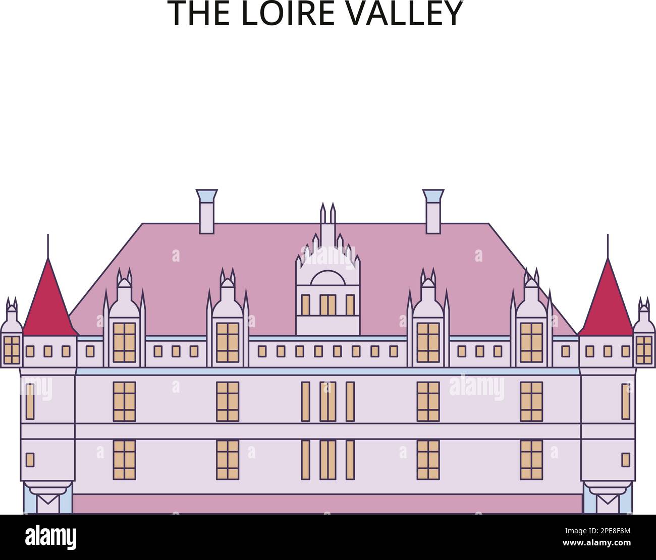 Francia, el Valle del Loira Landmark turismo hitos, vector ilustración de viaje de la ciudad Ilustración del Vector
