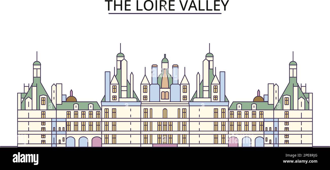 Francia, los monumentos turísticos del Valle del Loira, ilustración vectorial de viajes de ciudad Ilustración del Vector