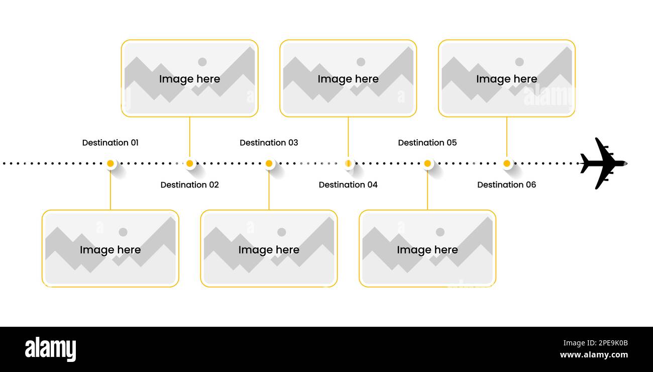 Plantilla de infografía con iconos y 6 opciones o pasos. Concepto de viaje. Puede ser utilizado para el diseño del flujo de trabajo, diagrama, banner, diseño web. Ilustración vectorial Ilustración del Vector