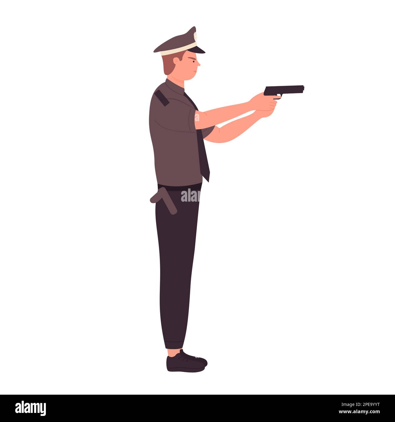 Policía en posición de disparo. Oficial de policía con ilustración vectorial de arma Ilustración del Vector