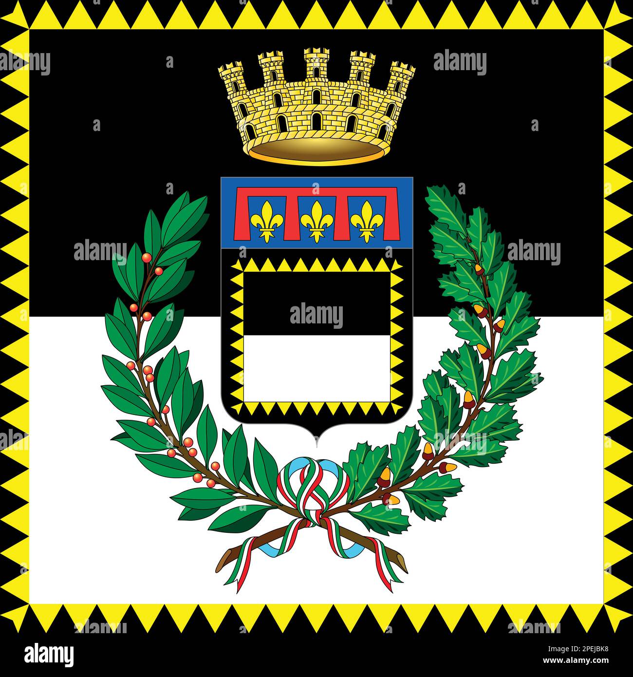 Cesena escudo de armas y bandera de la ciudad italiana, Emilia Romagna, Italia, ilustración vectorial Ilustración del Vector
