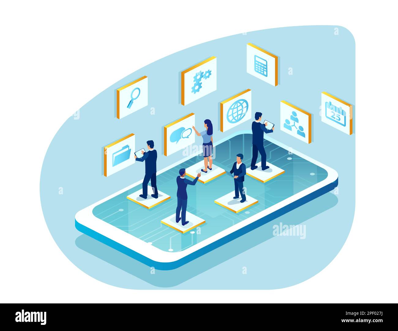 Vector de personas de negocios que trabajan utilizando la comunicación a través de plataformas digitales Ilustración del Vector