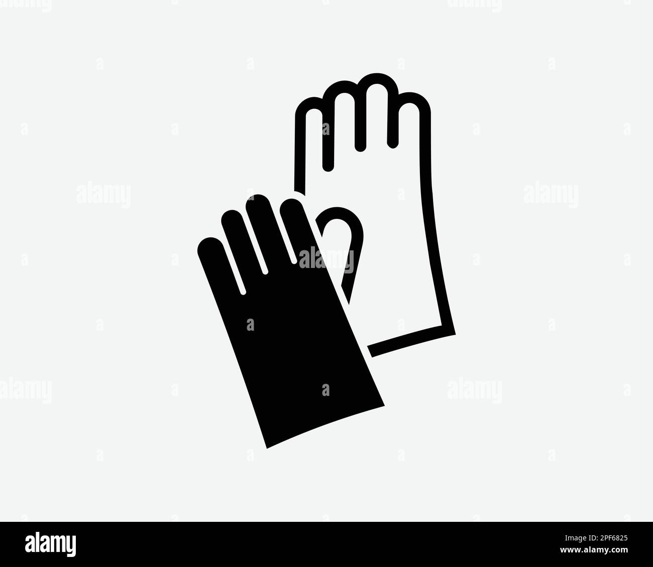 Guantes Icono Protección de la mano Látex Caucho Esquema médico Par Negro Blanco Silueta Símbolo Signo Gráfico Clipart Artwork Ilustración Pictograma Vector Ilustración del Vector