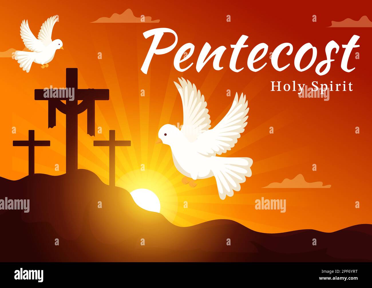 Ilustración del domingo de Pentecostés con la llama y la paloma del