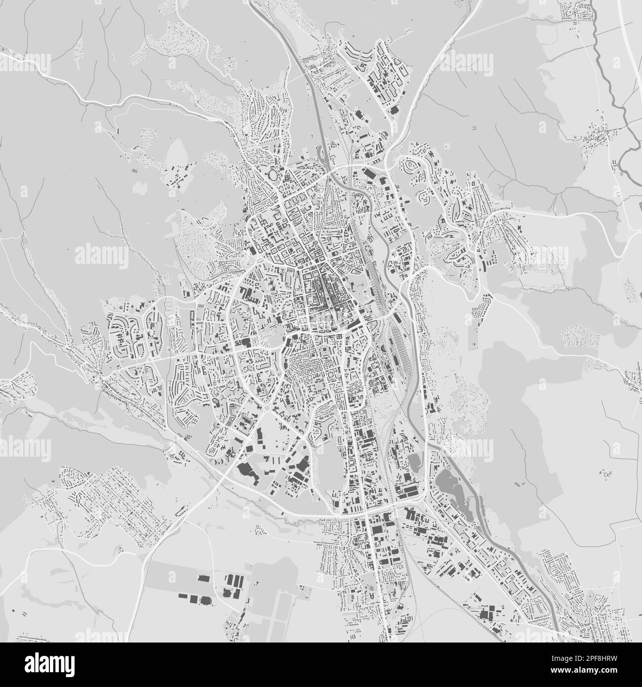 Ciudad urbana mapa vectorial de Kosice. Ilustración vectorial, mapa de Kosice cartel de arte en blanco y negro en escala de grises. imagen de mapa de carreteras con carreteras, ciudad metropolitana ar Ilustración del Vector