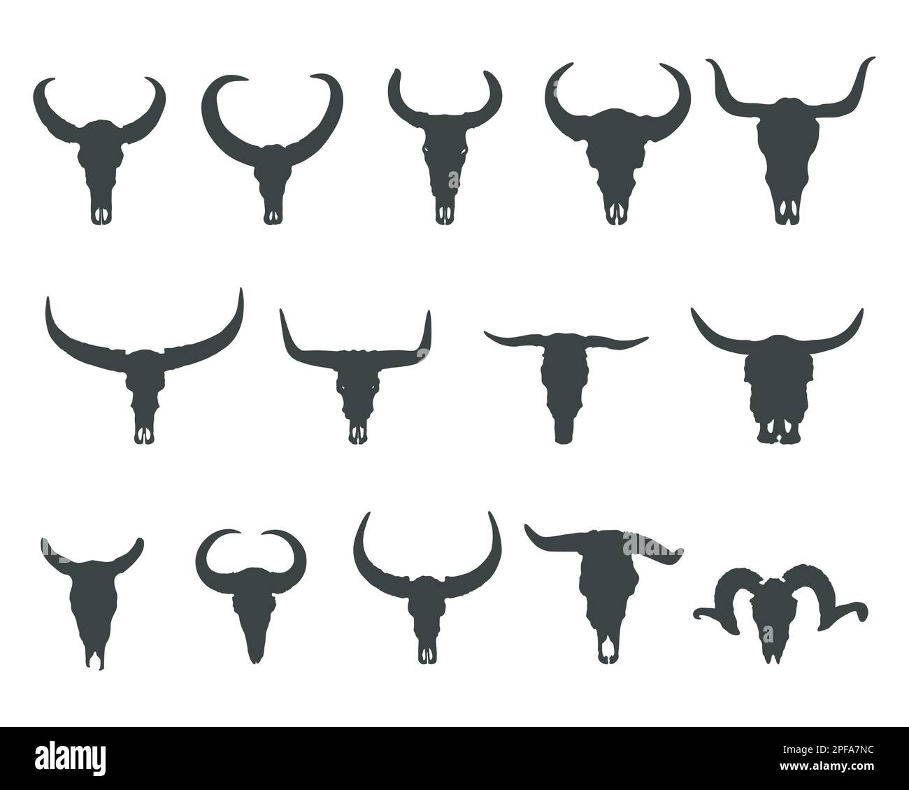 Silueta de toro de cráneo, siluetas de cráneo de búfalo, cuernos y silueta de cráneo, svg de cráneo de toro, silueta de calaveras de bisonte Ilustración del Vector