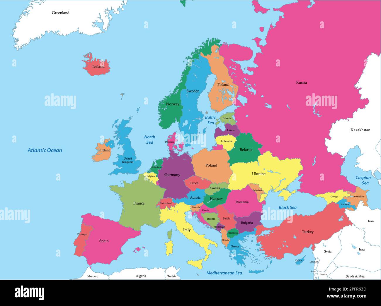 Mapa político de Europa con fronteras de las regiones Imagen Vector de
