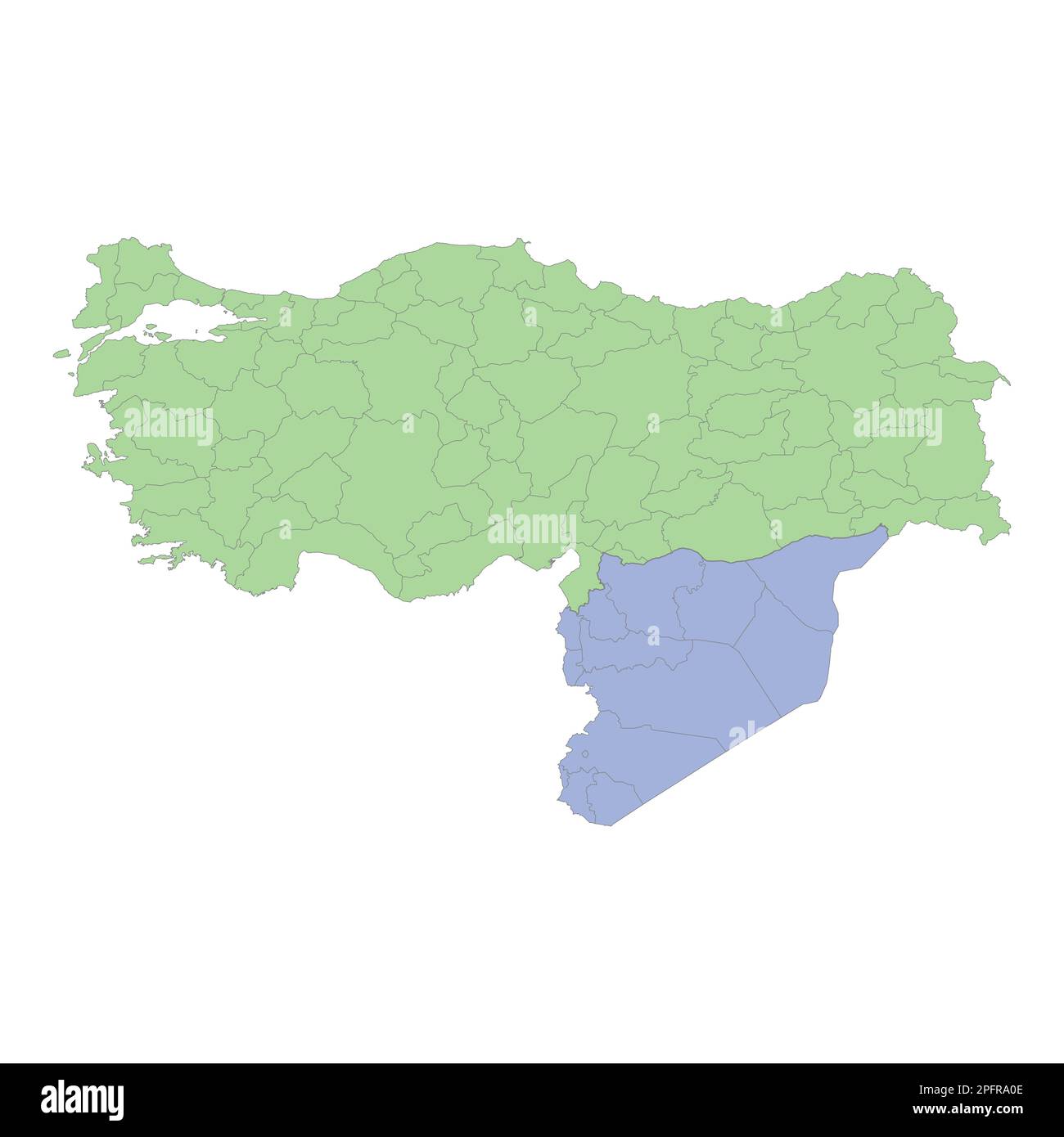 Mapa político de alta calidad de Turquía y Siria con fronteras de las