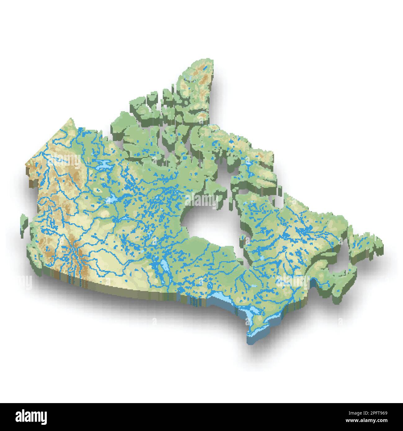 3D mapa de relieve isométrico de Canadá con sombra Imagen Vector de