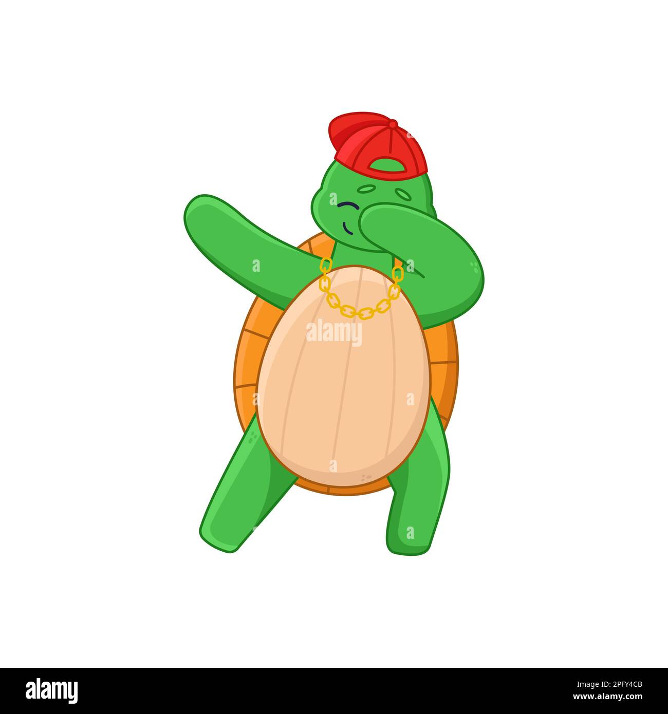 Personaje divertido de dibujos animados de tortuga con tapa y etiqueta engomada de cadena de oro Ilustración del Vector