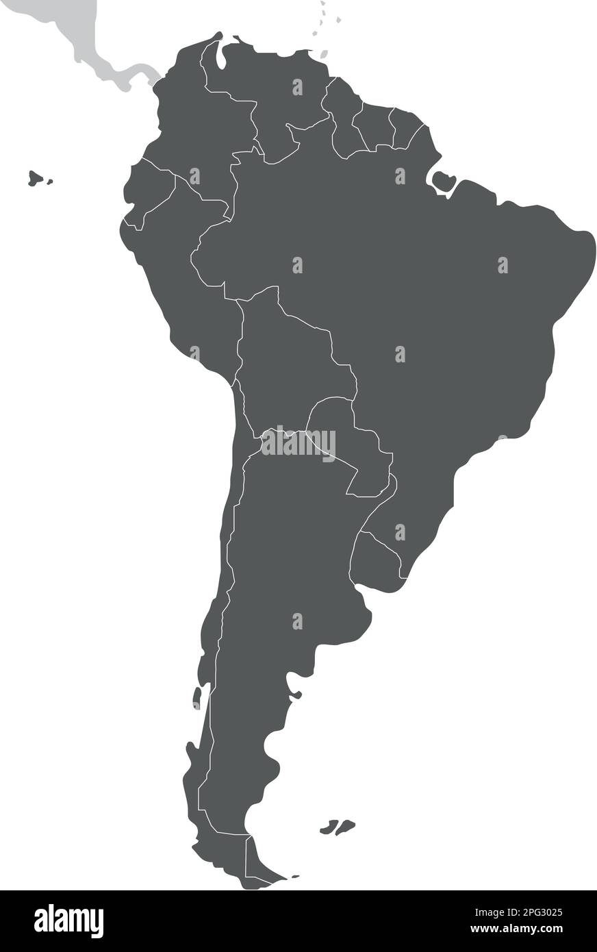 Mapa político en blanco de América del Sur ilustración vectorial