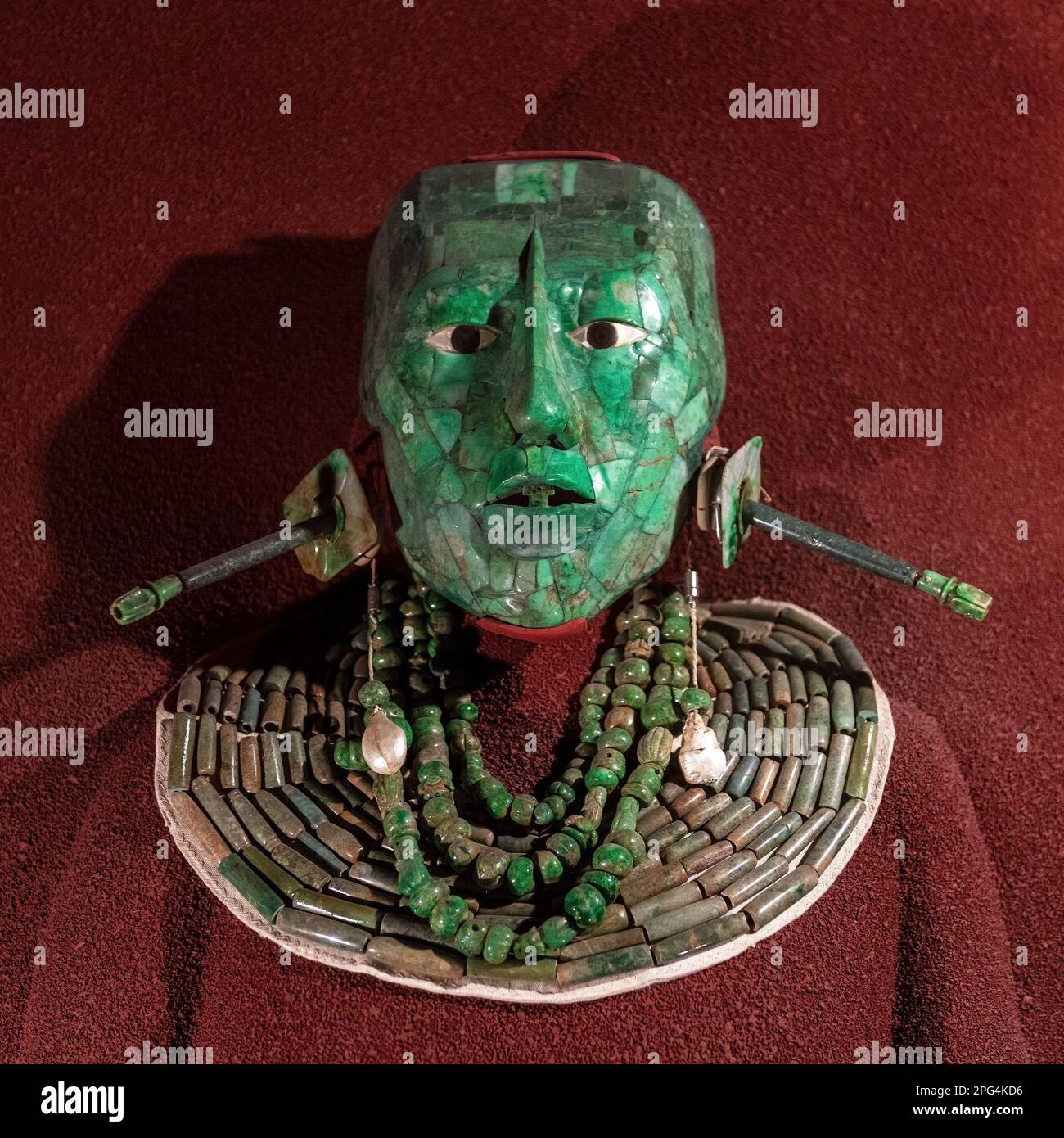 Máscara de muerte de jade maya del rey Pakal, Palenque, México. Foto de stock