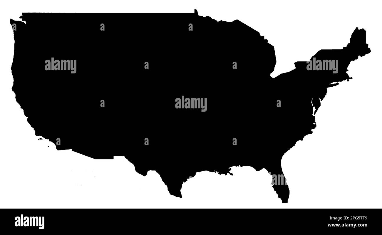 Mapa negro de los Estados Unidos de América sobre un fondo blanco. Foto de stock