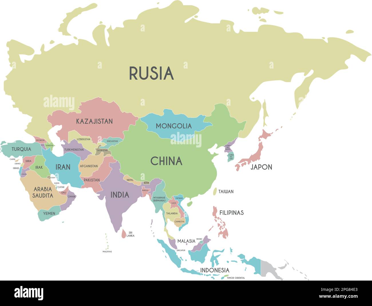 Ilustración Vectorial Mapa De Asia Política Aislado Sobre Fondo Blanco