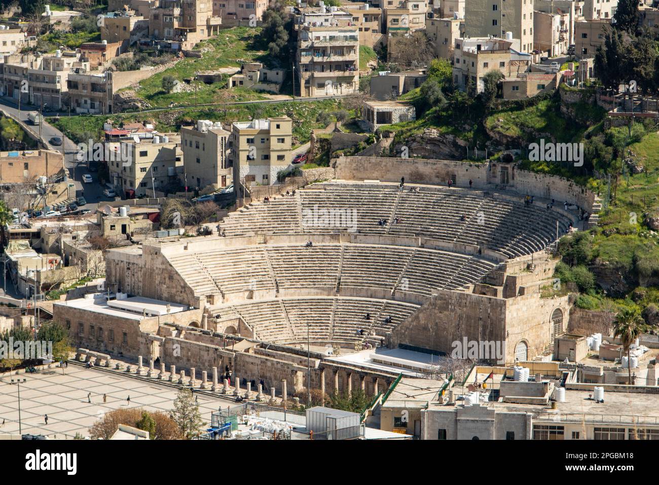 Vista del Anfiteatro desde la Ciudadela, Amman, Jordania Foto de stock