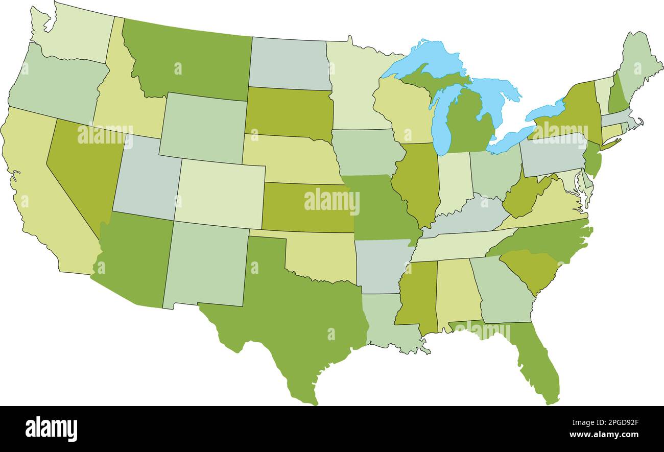 Mapa Político Editable Altamente Detallado Con Capas Separadas Estados Unidos De América Imagen 