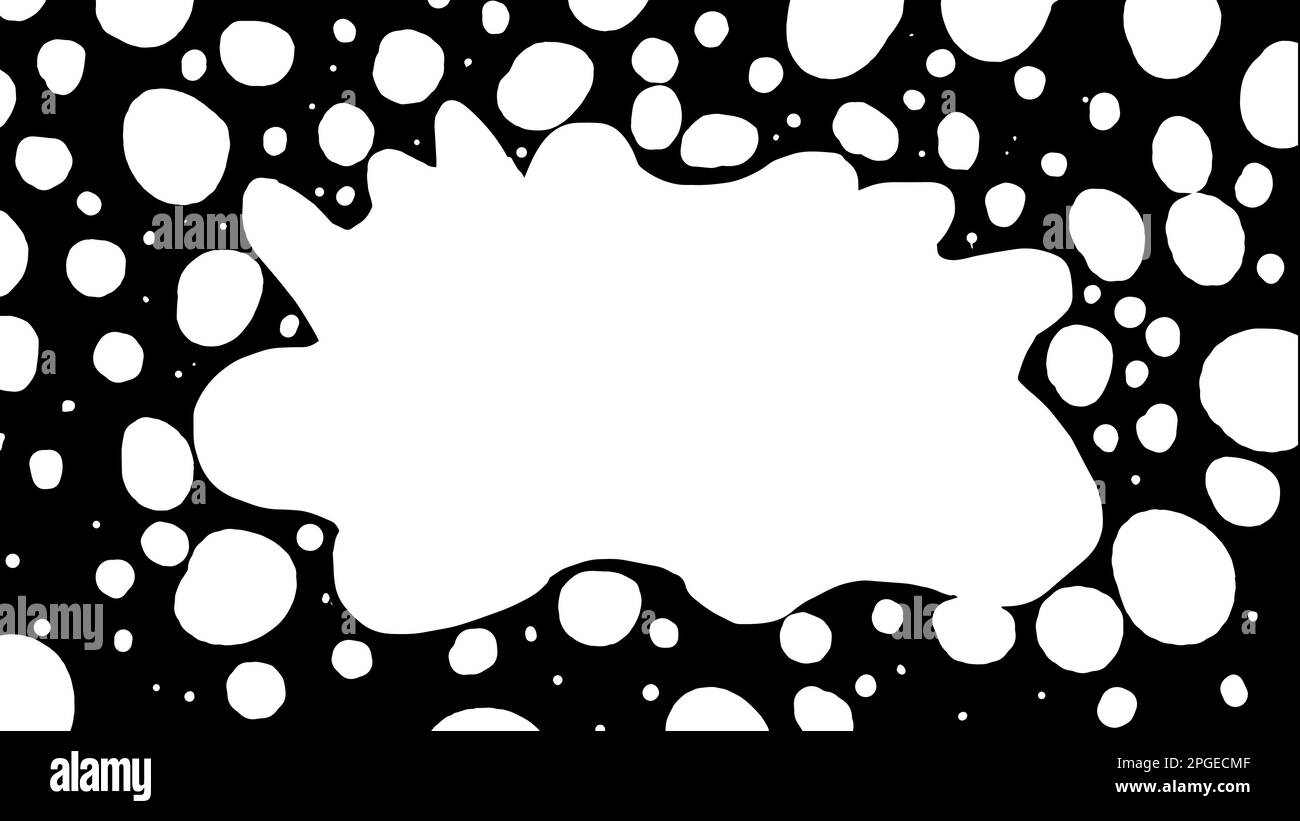 Mancha blanca con pequeñas partículas sobre un fondo negro. Ilustración vectorial con la caída de nieve abstracta. Fondo de nieve de dibujos animados con lugar para el texto. Ilustración del Vector