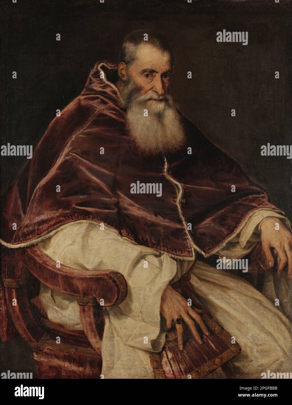 Retrato del Papa Pablo III circa 1543 por Tiziano Foto de stock