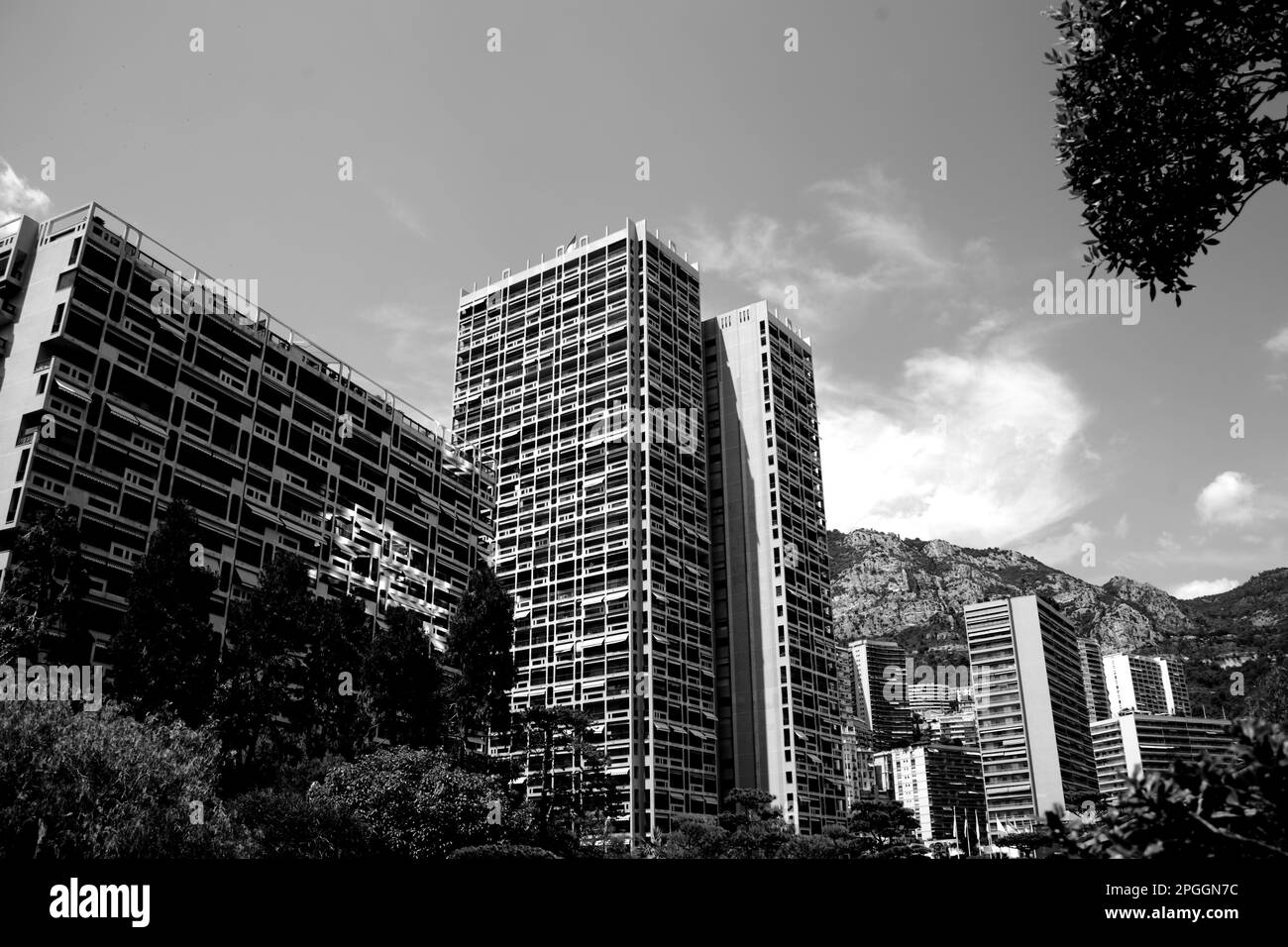 Montecarlo, skyline fotografía en blanco y negro Foto de stock