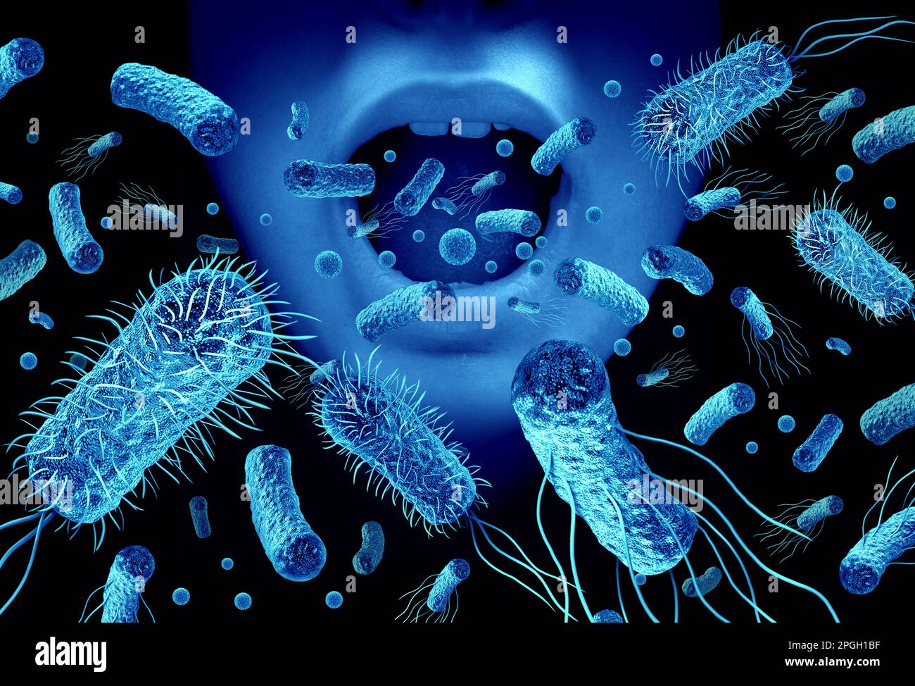 Bacterias orales y halitosis o mal aliento con gérmenes como una