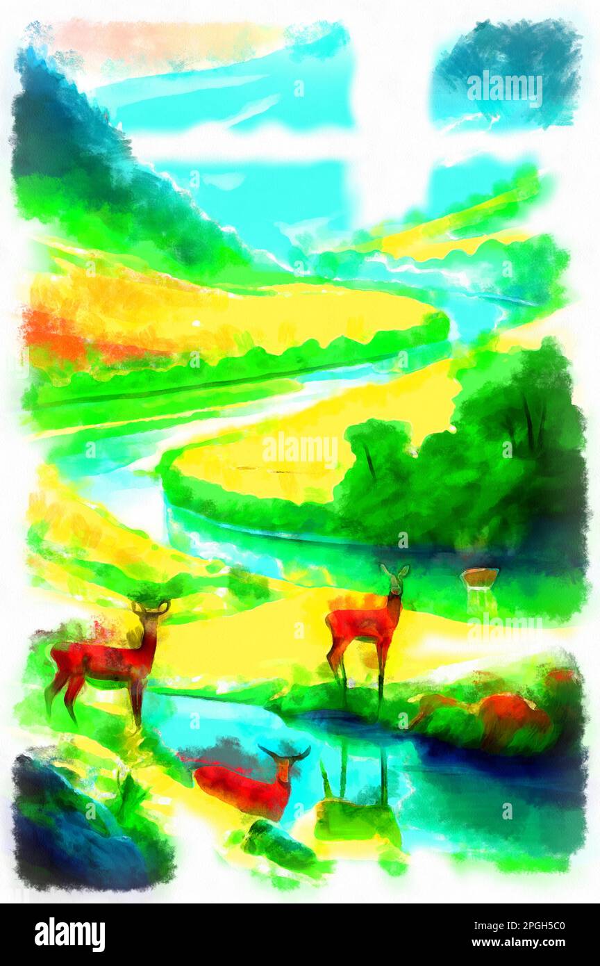 Paisaje pastel - Arte original - dibujo al carbón, pintura pastel - Paisaje  de montaña brumoso, puesta de sol en pastel