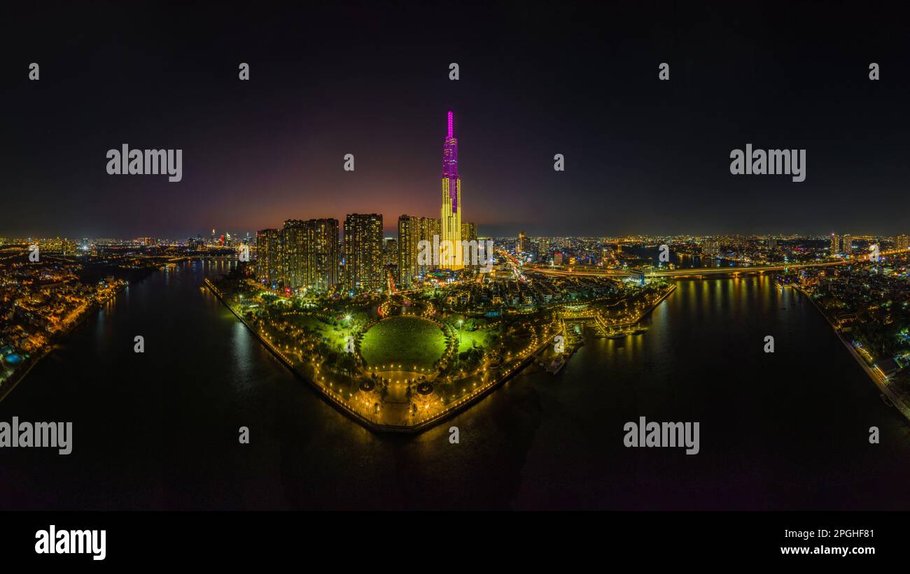 1 de marzo de 2023: Vista panorámica de la zona residencial Landmark, donde se encuentra el edificio de 81 pisos, distrito de Binh Thanh, ciudad de Ho Chi Minh Foto de stock