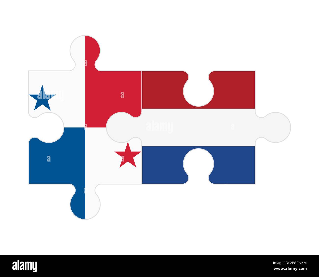 Rompecabezas conectado de banderas de Panamá y Países Bajos, vector