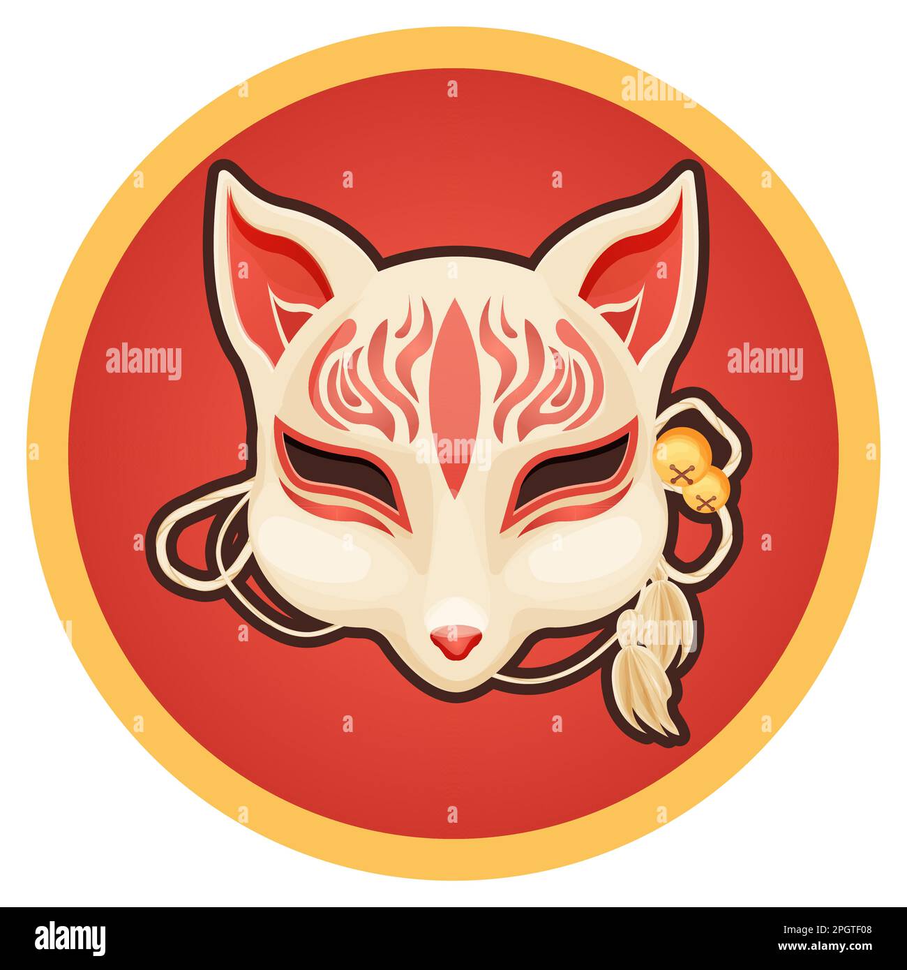 Máscara de japón del folklore kitsune, zorro de la mascota de la mitología asiática en estilo de
