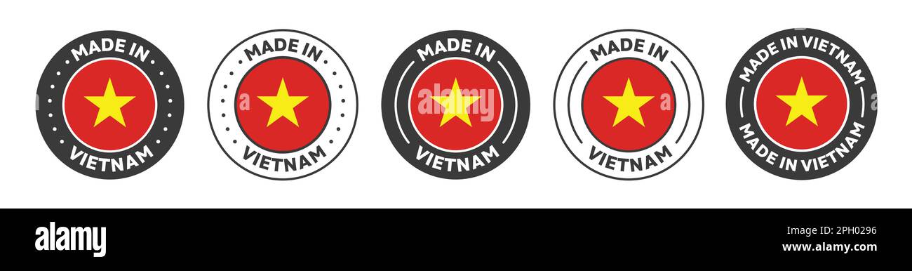 Conjunto de iconos de etiqueta Made in Vietnam. Hecho en Vietnam