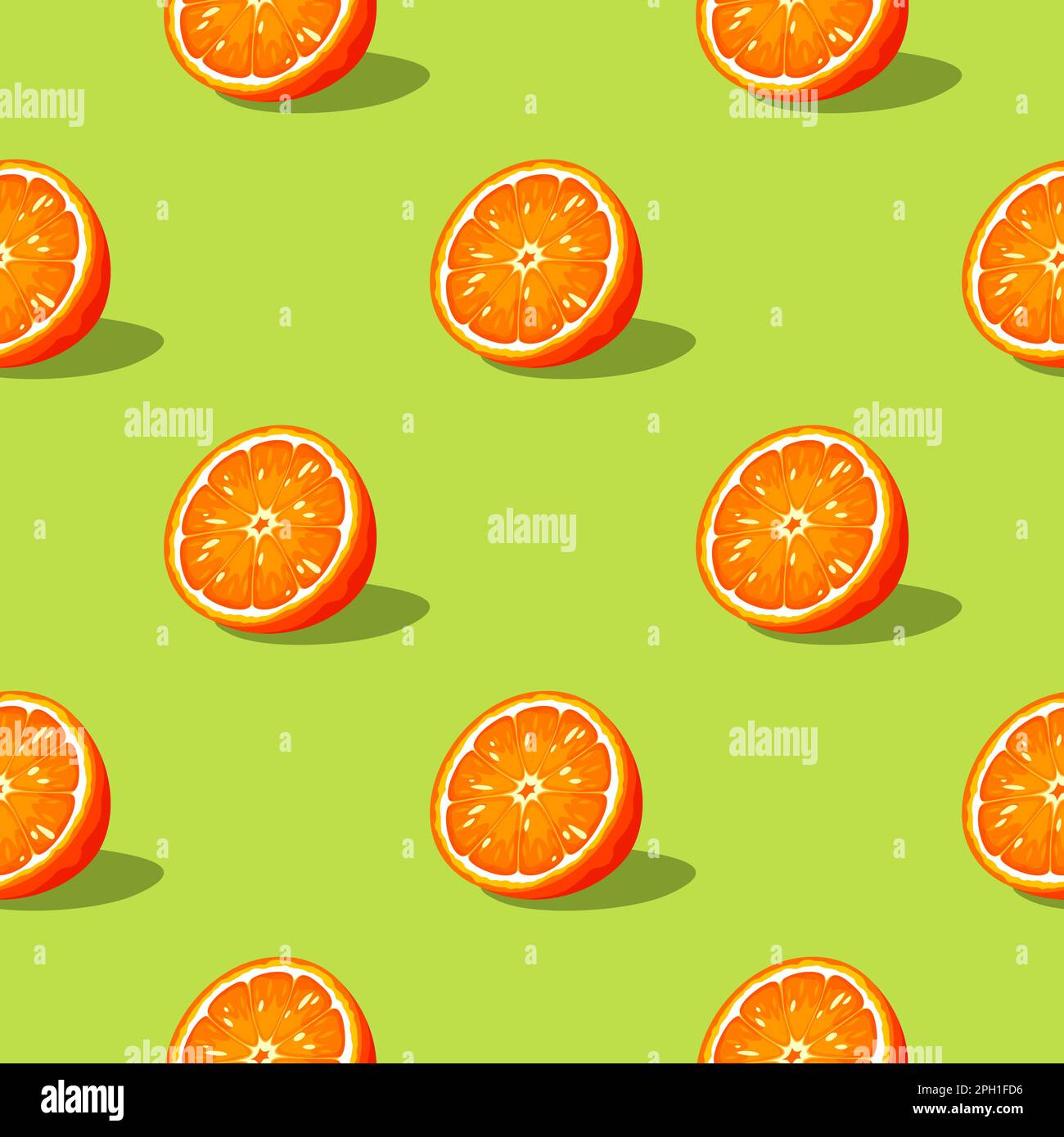 Patrón sin fisuras con mitades de fruta naranja sobre un fondo verde. Vector de fondo sin fisuras Ilustración del Vector