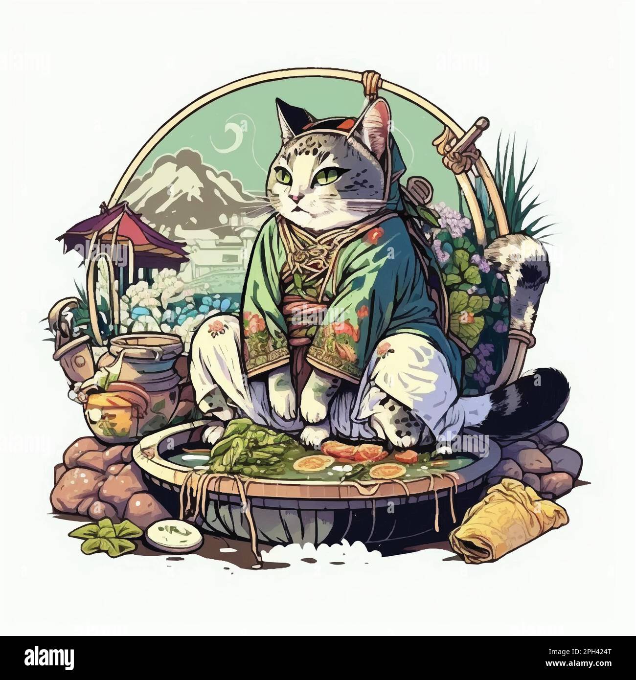 Gato serenidad comiendo Sup Mang Cua (sopa de cangrejo y espárragos),  personaje de gato, artístico, diseño de impresión, para camiseta y estuche  Imagen Vector de stock - Alamy