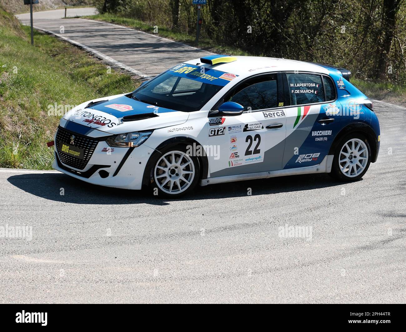 Turín, Italia. 25th de marzo de 2023. Lapertosa Mattia Ita De Marchi Fabrizio Ita RC4N Rally4 Peugeot 208-Meteco Corse durante el shakedown del Rally Team 971-2023 en Pavarolo - TO, el 25 de marzo de 2023 durante el 49Â° Rally Team 971 (day1), Rally en Turín, Italia, marzo de 25 2023 Crédito: Independent Photo Agency/Alamy Live News Foto de stock